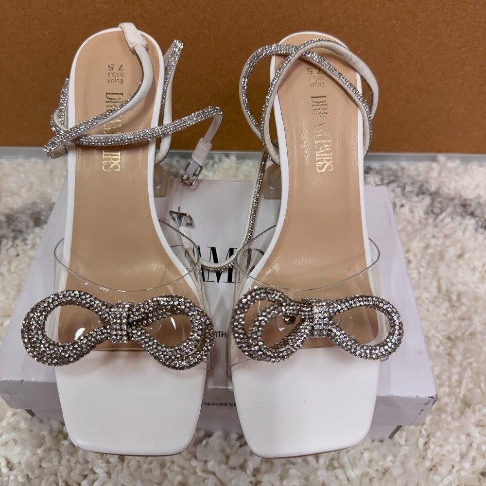 Dream Pairs Wrap-around Diamante Double Bow Square Toe Pyramid Heels - Size 7.5